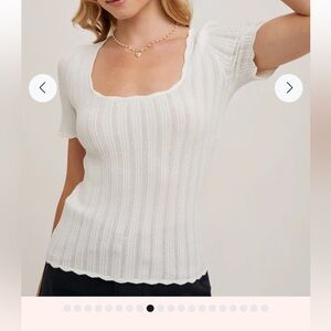 Halogen Square neck scallop trim top